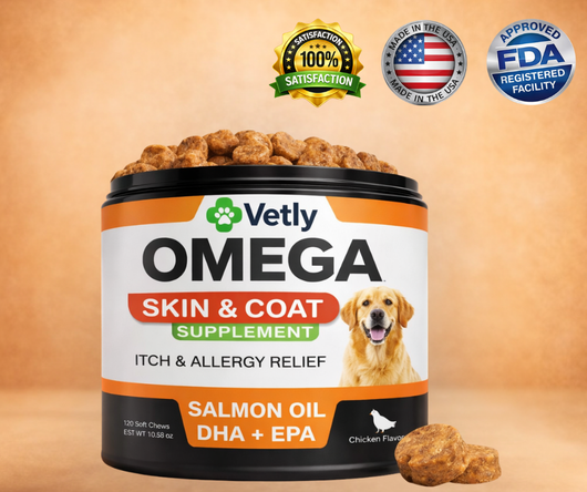 Omega 3 Skin & Coat Chews for Dogs – Salmon Oil DHA & EPA for Itch Relief & Shiny Fur (120 Chews)